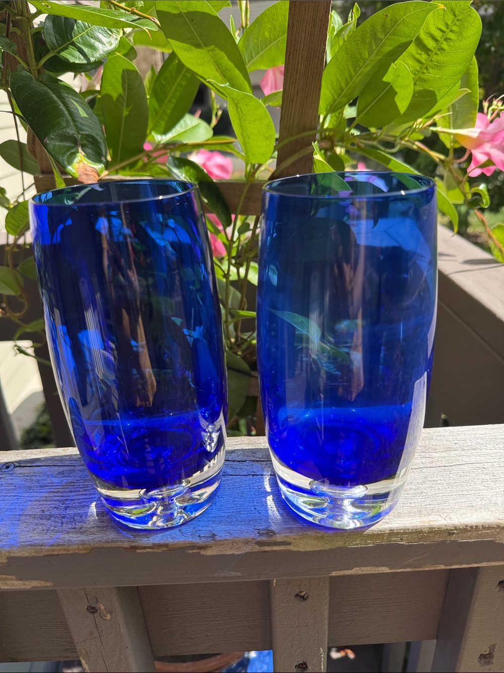 Cobalt Blue Glass Vase Pair - Decorative Home Accent